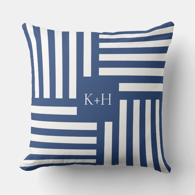 Dekorativ kudde med Blue White Rand Bröllop Gift (Framsida)