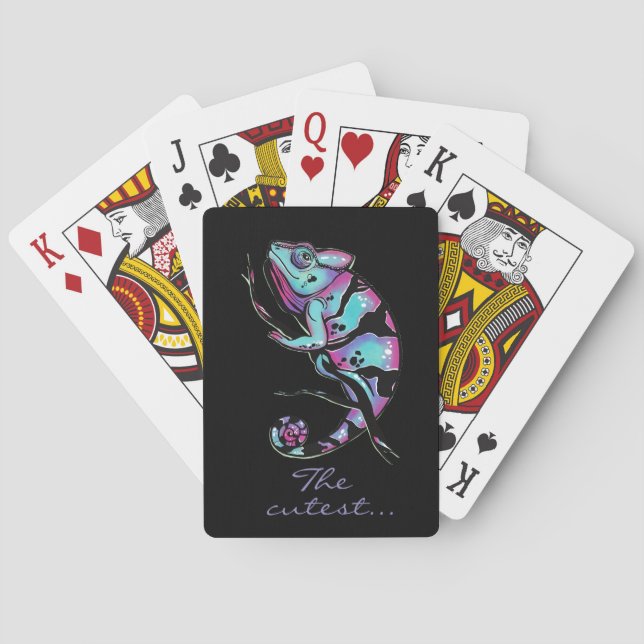 Dekorativ kudde med en söt kameleon-design. casinokort (Baksidan)