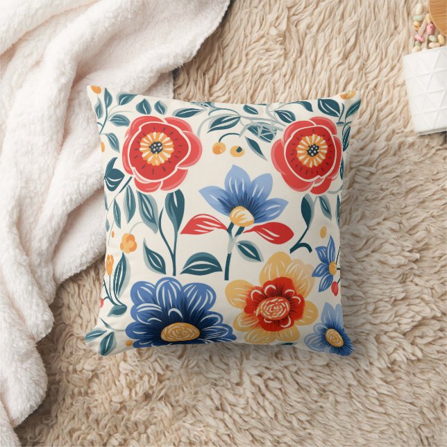 Dekorativ kudde med livfullt blommotiv (Filt)