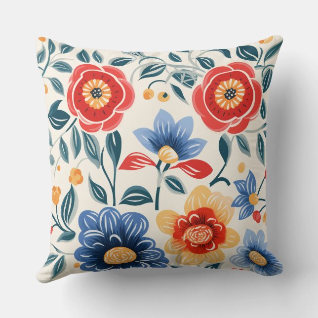 Dekorativ kudde med livfullt blommotiv (Baksida)