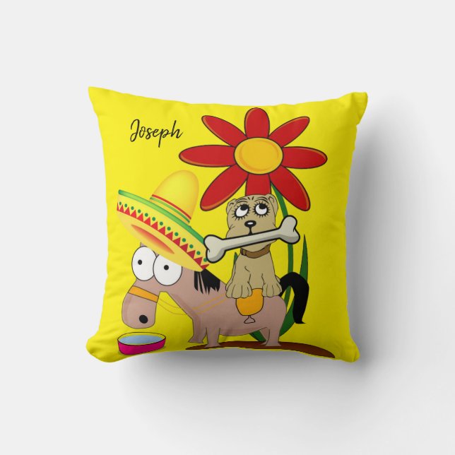 Dekorativ kudde Mexican Donkey Hund Sombrero (Framsida)