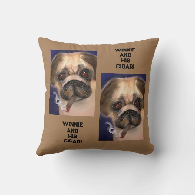 Dekorativ kudde Pug med Cigar! Lustigt! (Baksida)