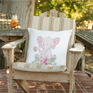 Dekorativ kudde Rosa Blommigt Elephant