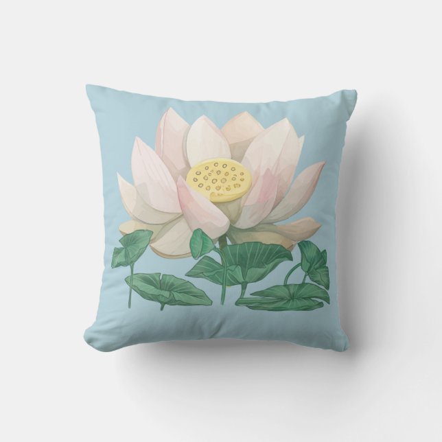 Dekorativ kudde, ’Serene Lotus on Powder Blue’ Kudde (Framsida)
