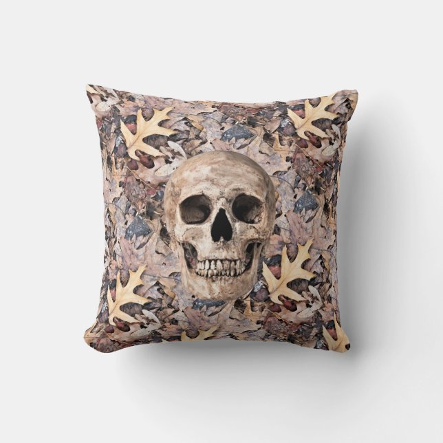 Dekorativ kudde - Skull, Löv, Catacombs. (Framsida)