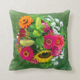 Dekorativ kudde: Solros och Zinnia Bouquet_ Kudde