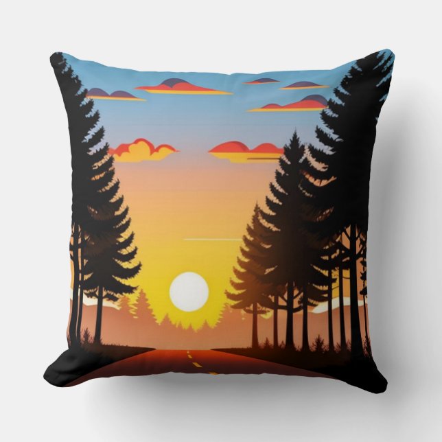 Dekorativ kudde, Sunset ovanför skogsväg Kudde (Framsida)