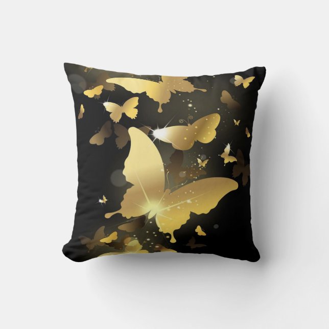 Dekorativ kudde/Svart med Guld Butterflies Kudde (Framsida)