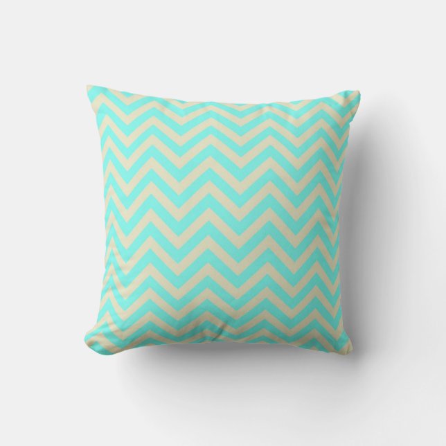 Dekorativ kudde/Teal och Creme Chevron Kudde (Framsida)