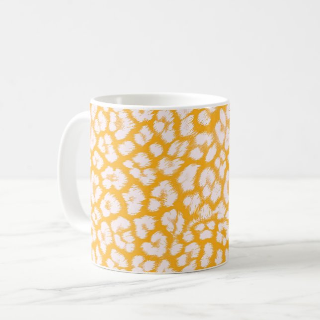 Dekorativ kudde White gult abstrakt leopard print Kaffemugg (Framsida vänster)