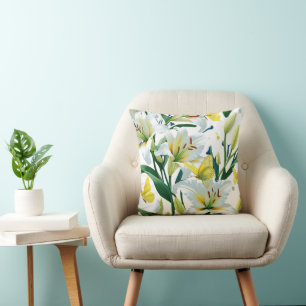 Dekorativ kudde White Lily Gult Butterfly