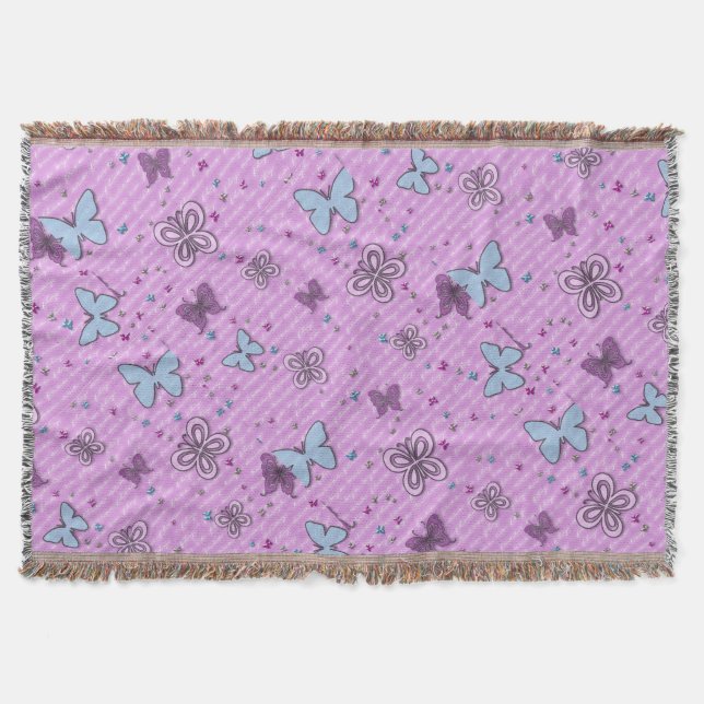 Dekorativ Lila och blå röntgenblått fjäril Blanket Filt (Framsidan)
