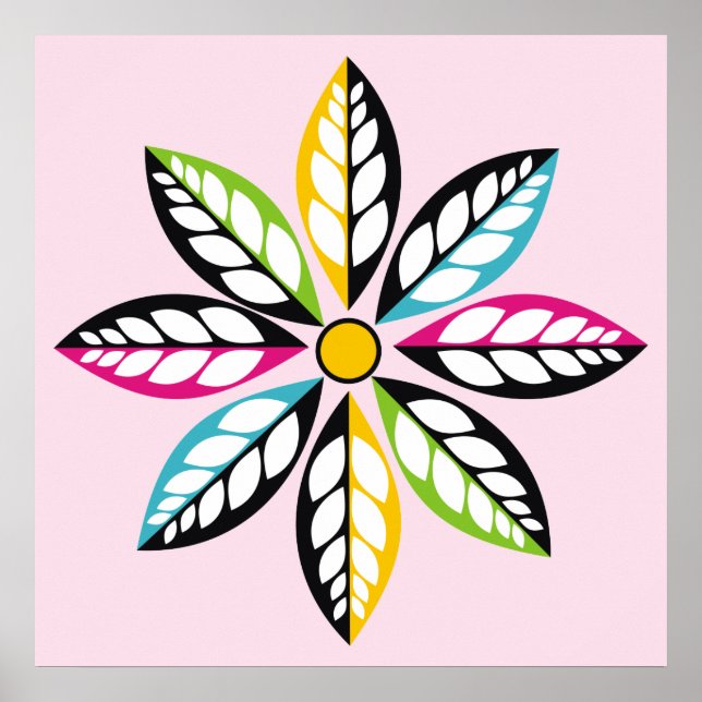 Dekorativ Löv-blommor modern, abstrakt Poster (Framsidan)