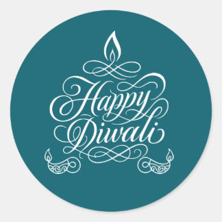 Dekorativ "Lycklig Diwali" Kalligraphy Art Runt Klistermärke