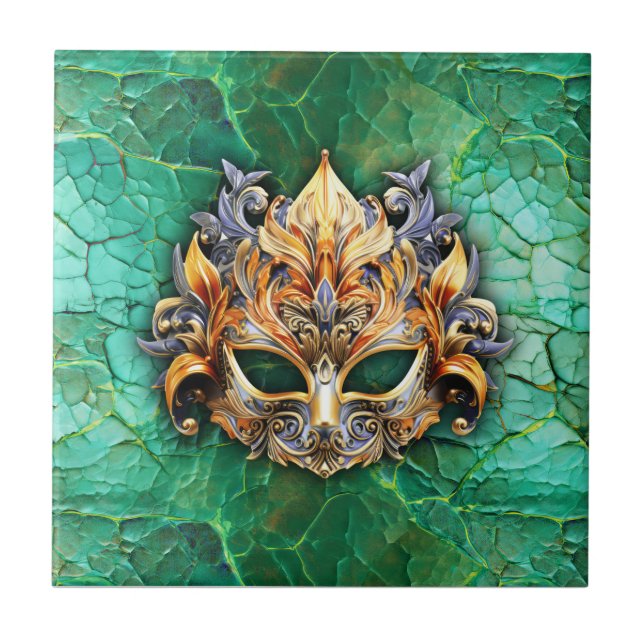 Dekorativ mask på ljusgrönThrow-fyllning Kakelplatta (Framsidan)