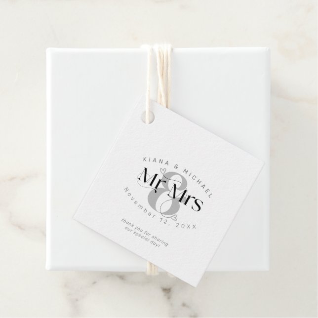 Dekorativ Modern Bröllop, Mr. & Mrs. ID887 Gåvor Etiketter (På plats)