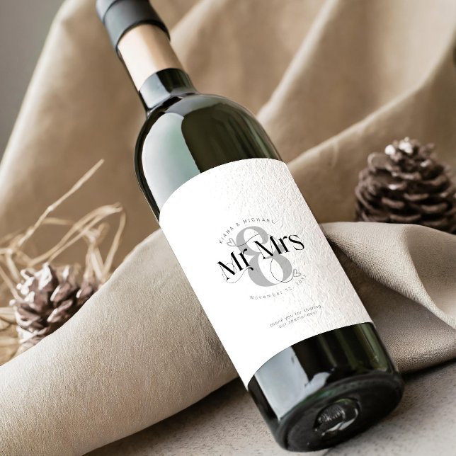 Dekorativ Modern Bröllop, Mr. & Mrs. ID887 Vinflaska Etikett (Skapare uppladdad)