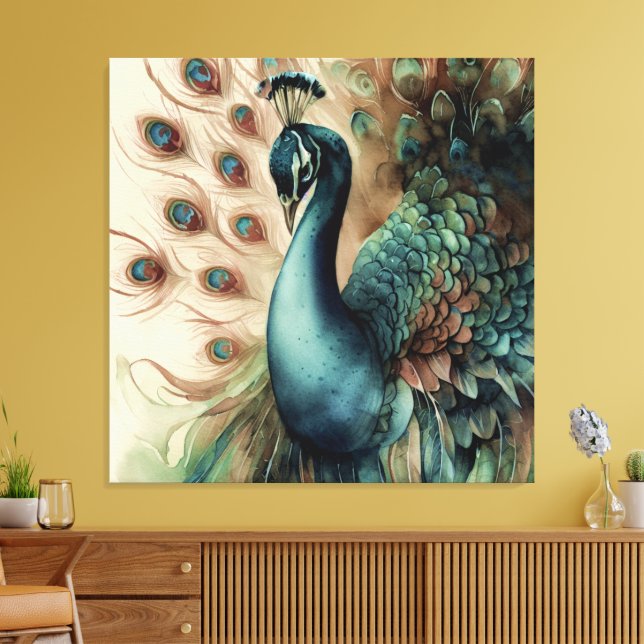 Dekorativ modern Snyggt Peacock Canvastryck (Insitu (Vardagsrum))