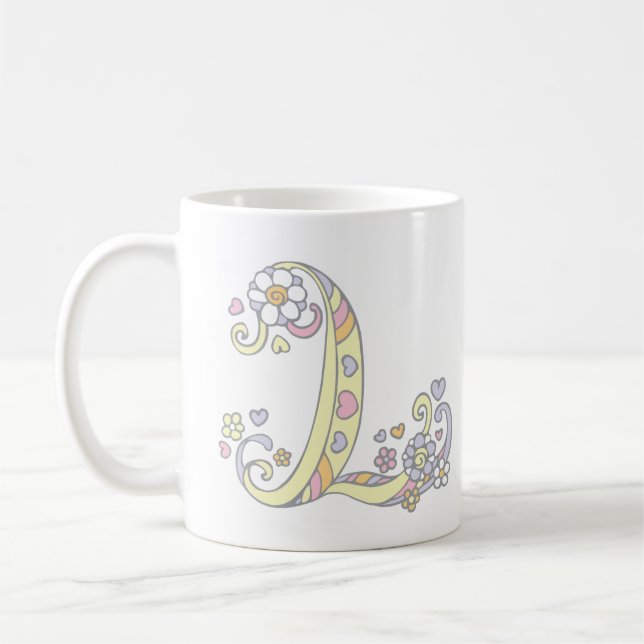 Dekorativ Monogram L hjärtor och blommamugg Kaffemugg (Vänster)