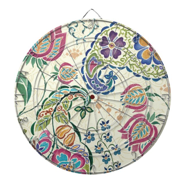 Dekorativ påfågel och färgrika blommor darttavla (Framsidan)