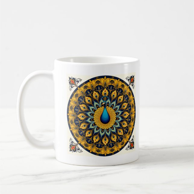 Dekorativ påfågel på vit bakgrund kaffemugg (Vänster)