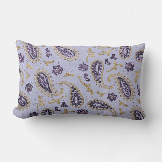 Dekorativ paisley lila lavender guld lumbarkudde (Framsida)