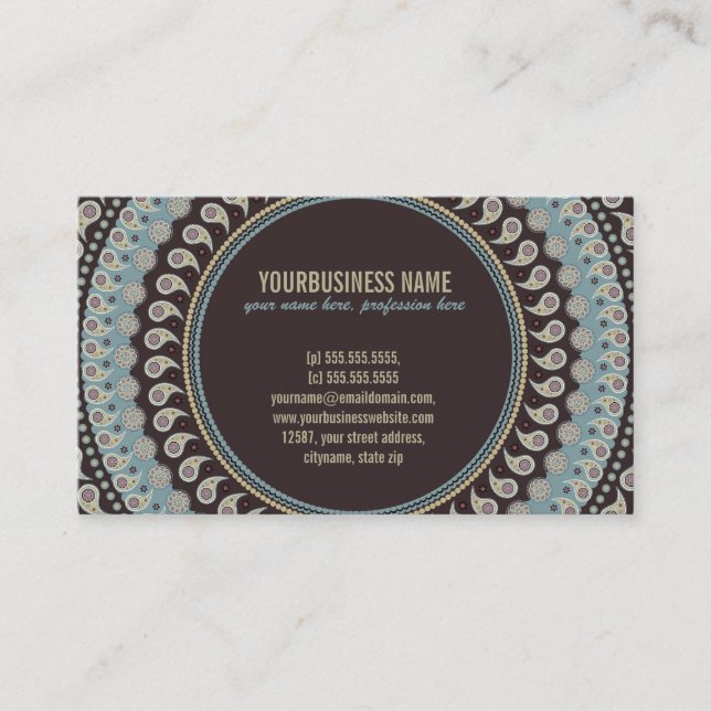 Dekorativ Paisley Mandala -, andlig Visitkort (Framsida)