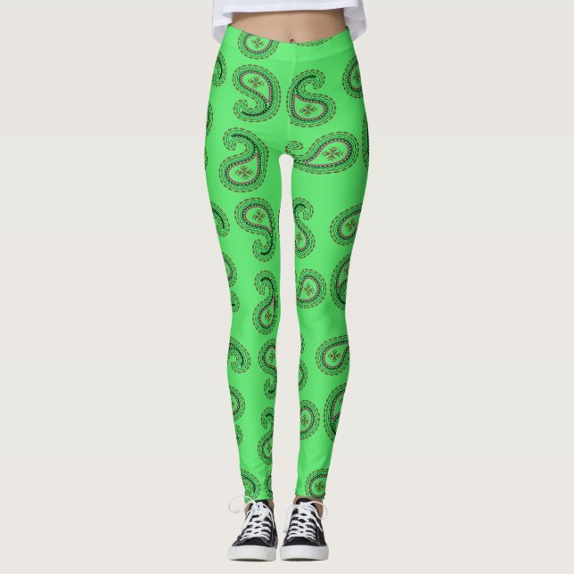 Dekorativ paisley mönster på grönt leggings (Framsida)