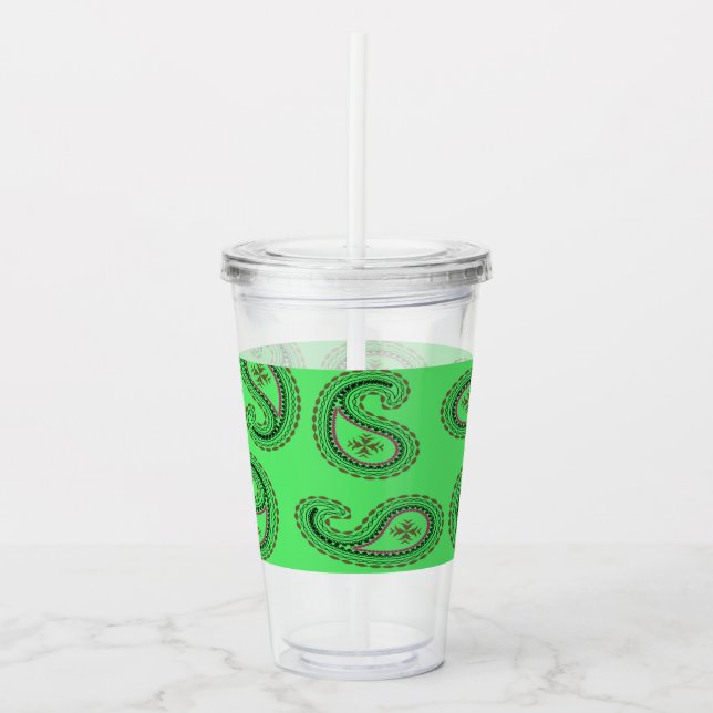 Dekorativ paisley mönster på grönt take away mugg (Framsida)