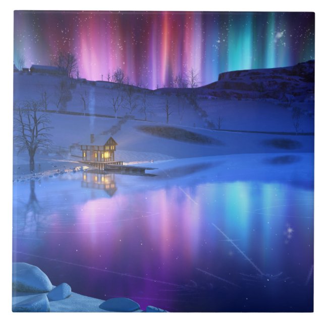 Dekorativ platta för vinterregnbåge/trivet kakelplatta (Framsidan)