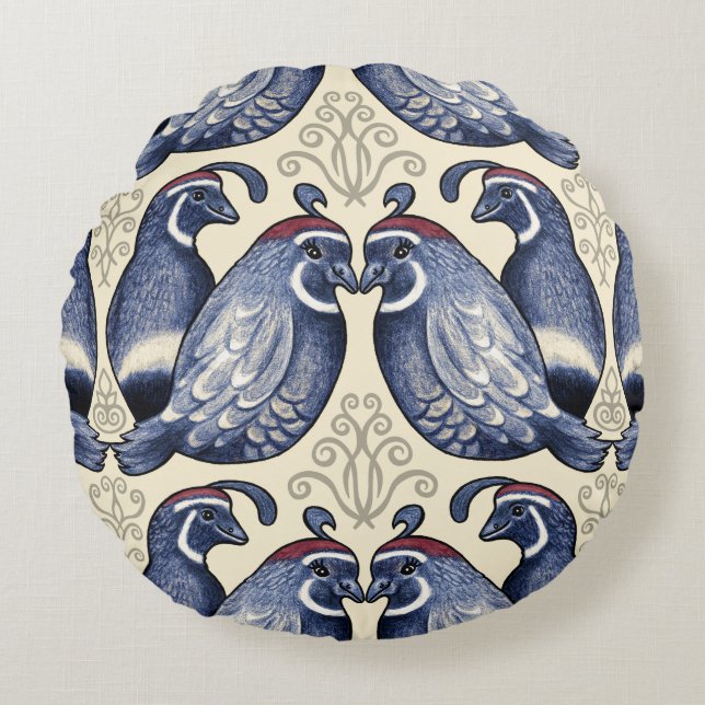 Dekorativ Quail-flotta och Cream Round Pillow Rund Kudde (Framsidan)