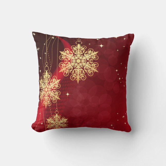 Dekorativ Red Guld Snowflake Boll God jul Kudde (Framsida)