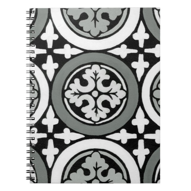 Dekorativ Renaissance Rosette Tile Design Anteckningsbok Med Spiral (Framsidan)