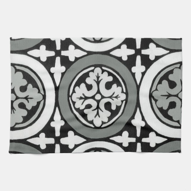 Dekorativ Renaissance Rosette Tile Design Kökshandduk (Horisontell)