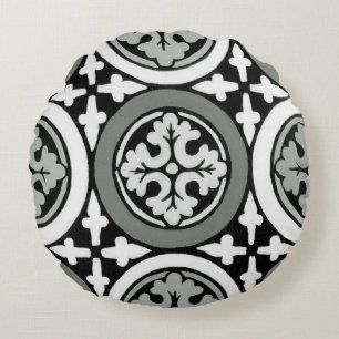 Dekorativ Renaissance Rosette Tile Design Rund Kudde