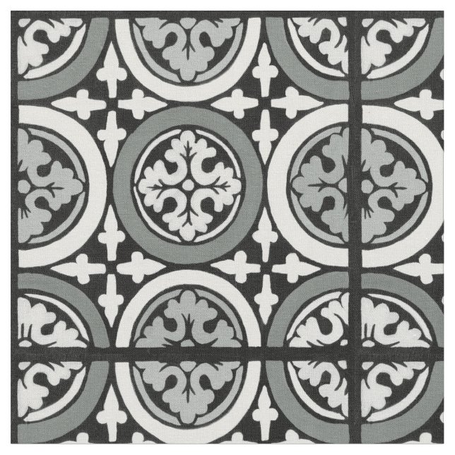 Dekorativ Renaissance Rosette Tile Design Tyg (Närbild)