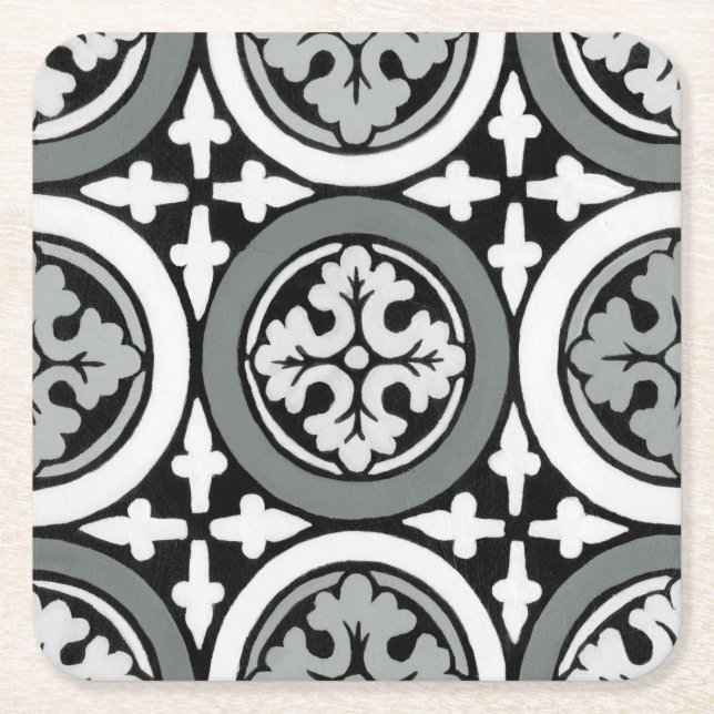 Dekorativ Renaissance Rosette Tile Design Underlägg Papper Kvadrat (Framsidan)