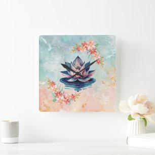 Dekorativ renhet Rosa Lotus Fyrkantig Klocka
