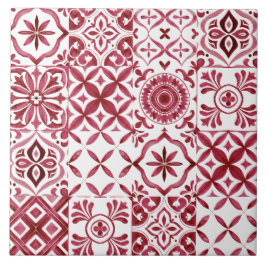 Dekorativ röd Azulejo-plattstickmönster Kakelplatta