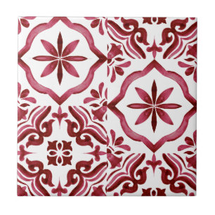 Dekorativ röd Azulejo-plattstickning mönster Kakelplatta