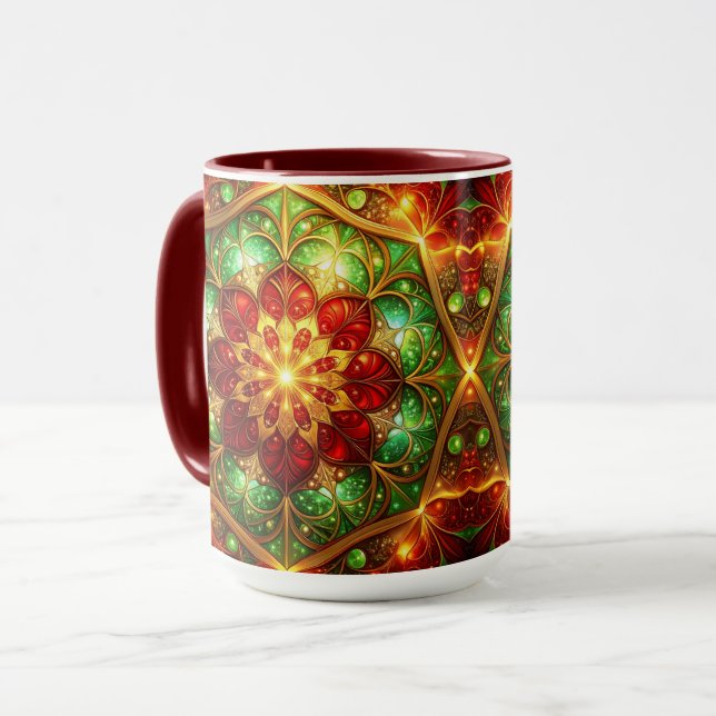 Dekorativ röd grön helg mug mugg (Framsida vänster)