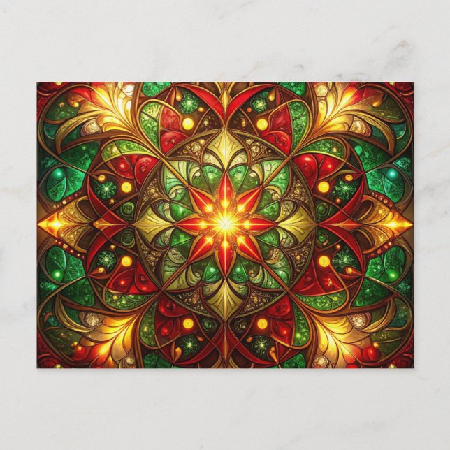 Dekorativ röd grön jul helg postkort vykort (Framsida)