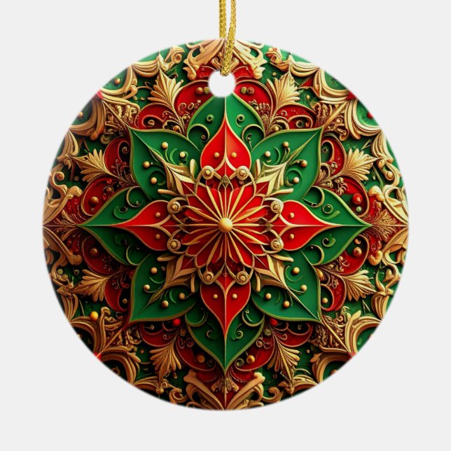 Dekorativ röd grön julprydnad julgransprydnad keramik (Framsidan)