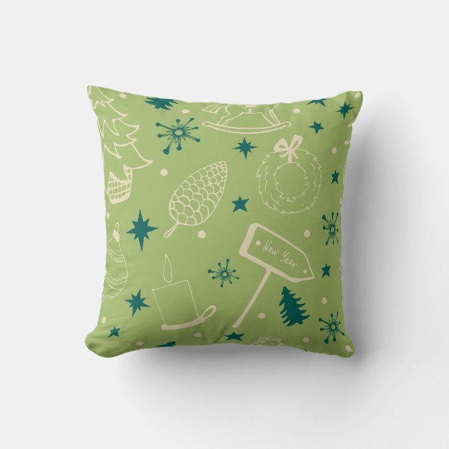 Dekorativ röd och vit julgran  kudde (Framsida)