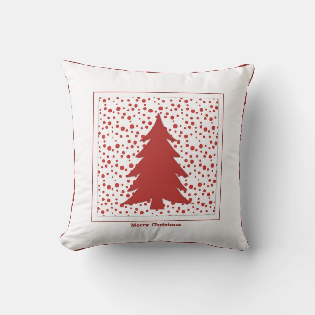 Dekorativ röd och vit Julgran Kudde (Framsida)