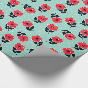 Dekorativ röd polka dots för blommaMintblått Presentpapper