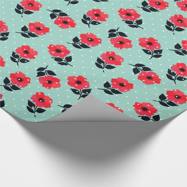 Dekorativ röd polka dots för blommaMintblått Presentpapper (Hörn)