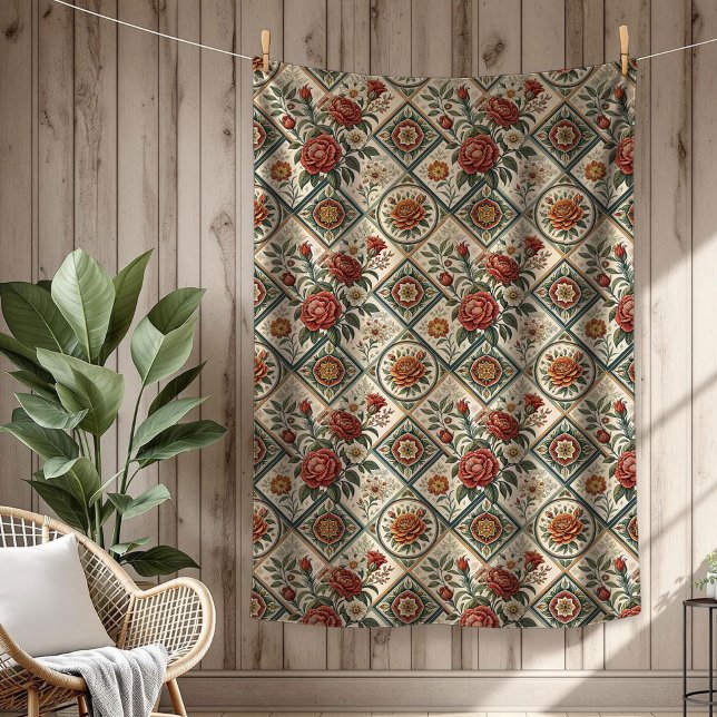 Dekorativ Röd ros Tile Blanket Warm Touch Fleecefilt (Decorative Red Roses Tile Blanket Warm Touch)