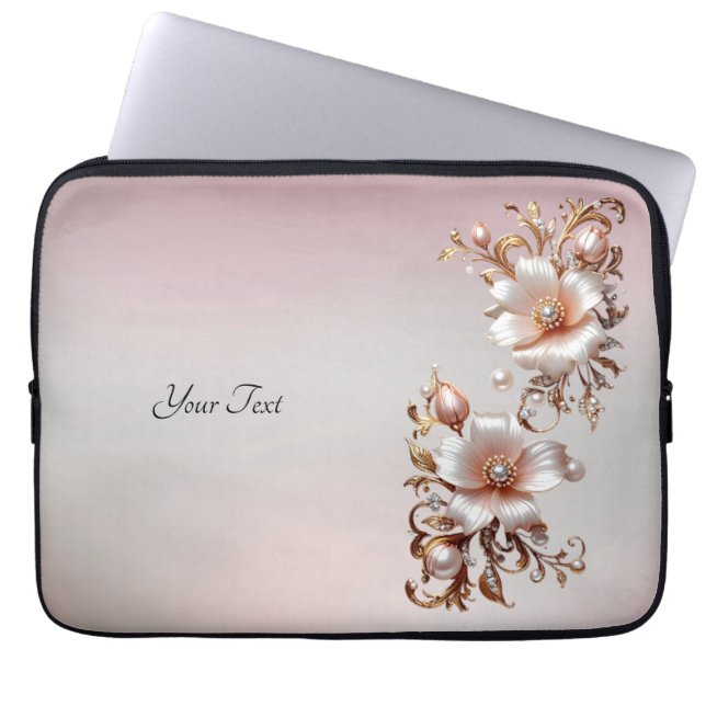 Dekorativ rosa blommig laptopsleeve laptop fodral (Framsidan)
