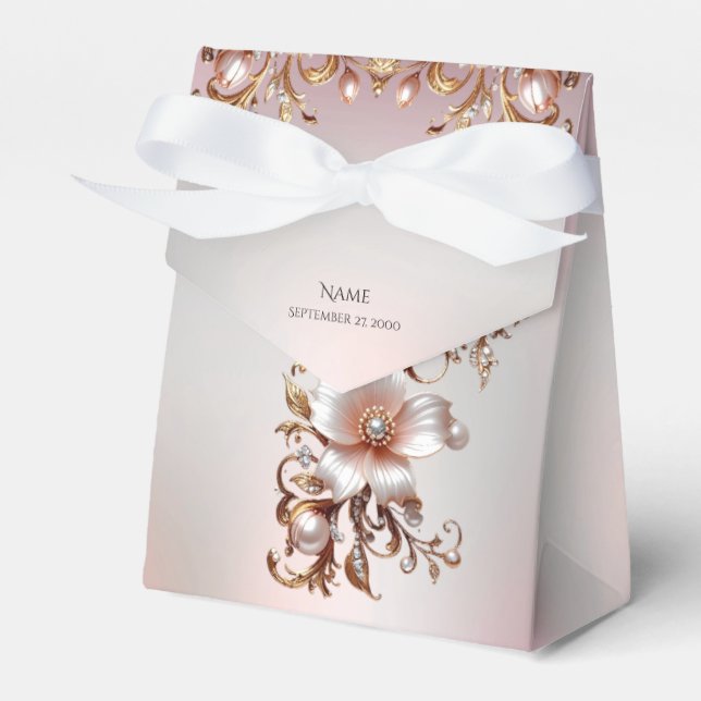 Dekorativ rosa blommig presentbox presentaskar (Framsidan Sidan)